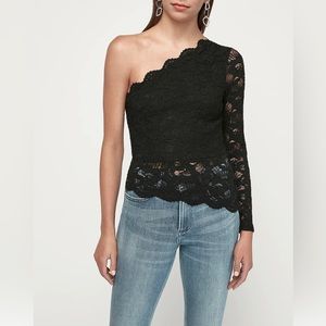 NWT Express Black One Shoulder Asymmetrical Lace Top